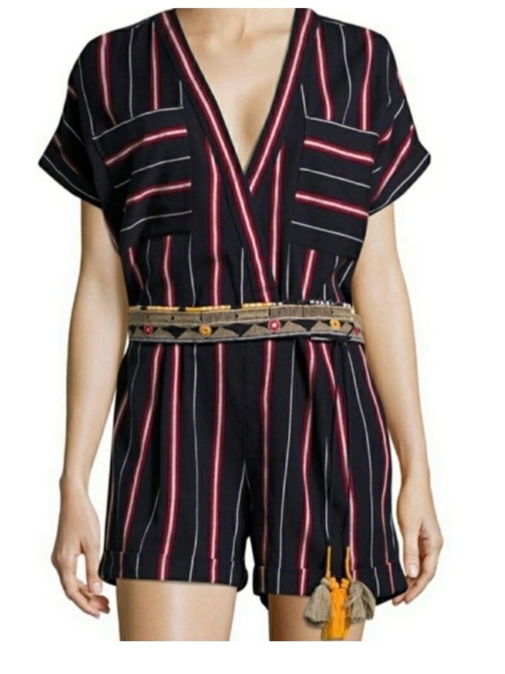FRENCH CONNECTION Hasan Stitch Red/White/Blue Romper coveralls with Belt Size 2
